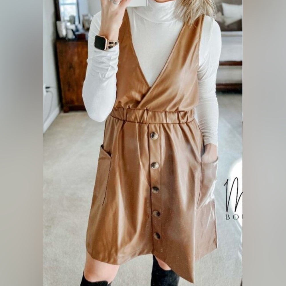 Promesa Taupe Sleeveless faux leather Dress 🆕